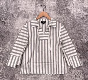 Creatures Of The Wind Top 4 Womens Striped Linen Blend 3/4 Sleeve Popover
